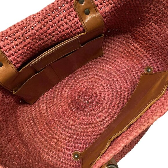 Auth BALENCIAGA - 236741 Red Brown Straw Leather Tote Bag - Picture 15 of 16